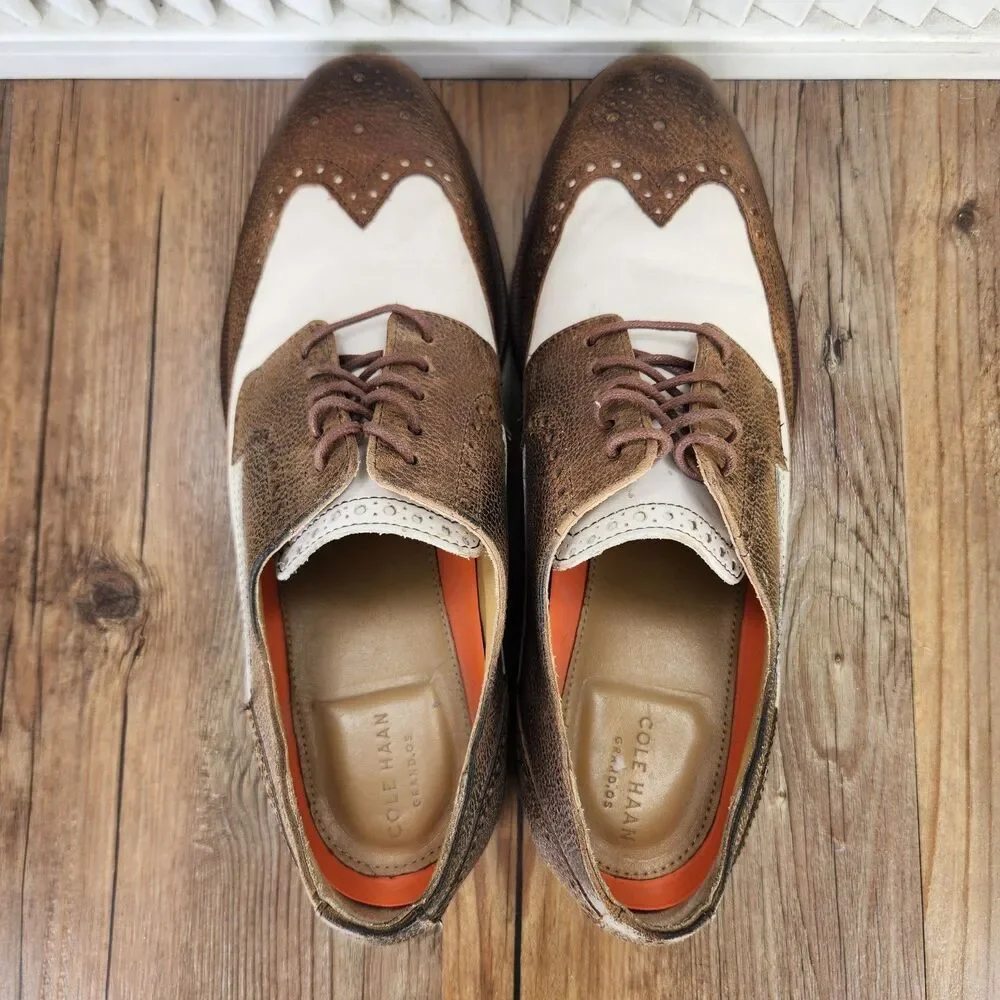 Cole Haan Carter Grand Wingtip Derby Shoes Mens Sz 11M Brown Cream Preppy C14198